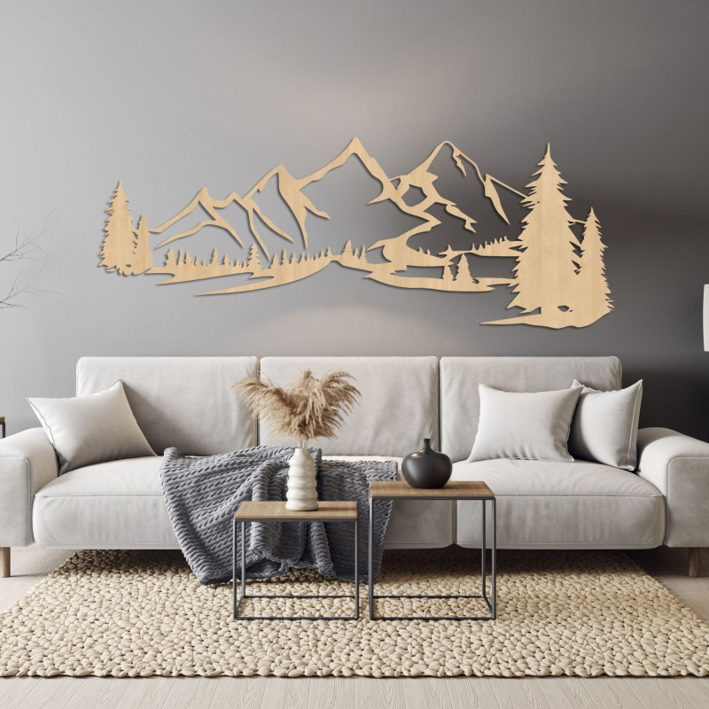 Wooden decoration with a mountain motif - style and nature in one.