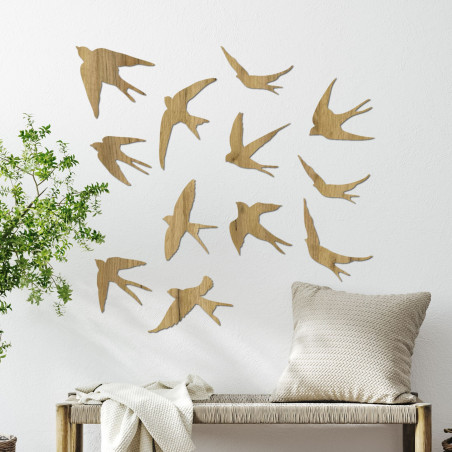 Wooden decorations of flying birds - FLOCK