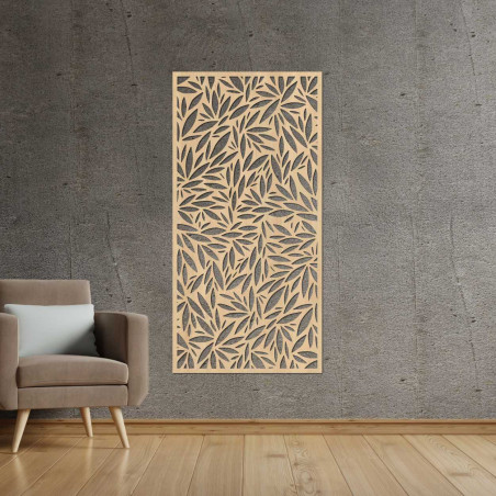 Wooden wall panel with interwoven leaf pattern