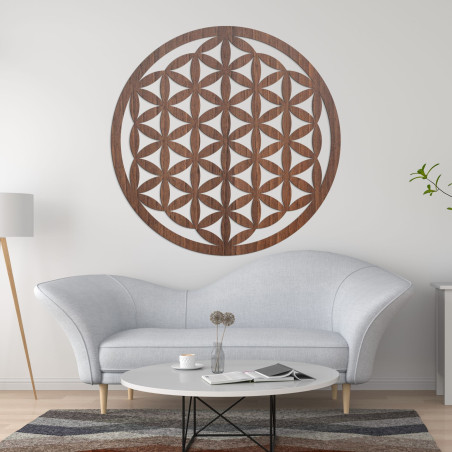 Elegant carved wooden mandala on the wall