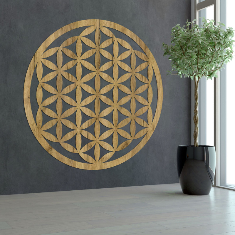 Elegant carved wooden mandala on the wall