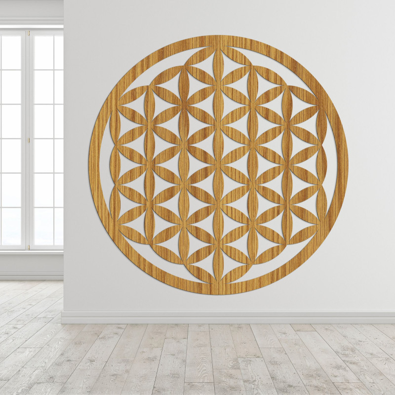 Elegant carved wooden mandala on the wall