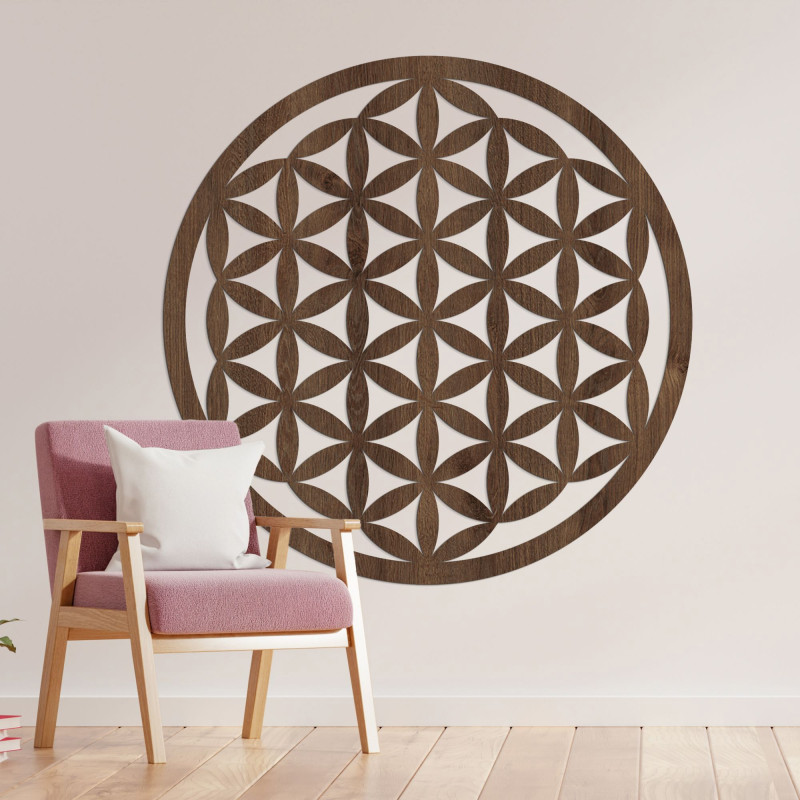 Elegant carved wooden mandala on the wall