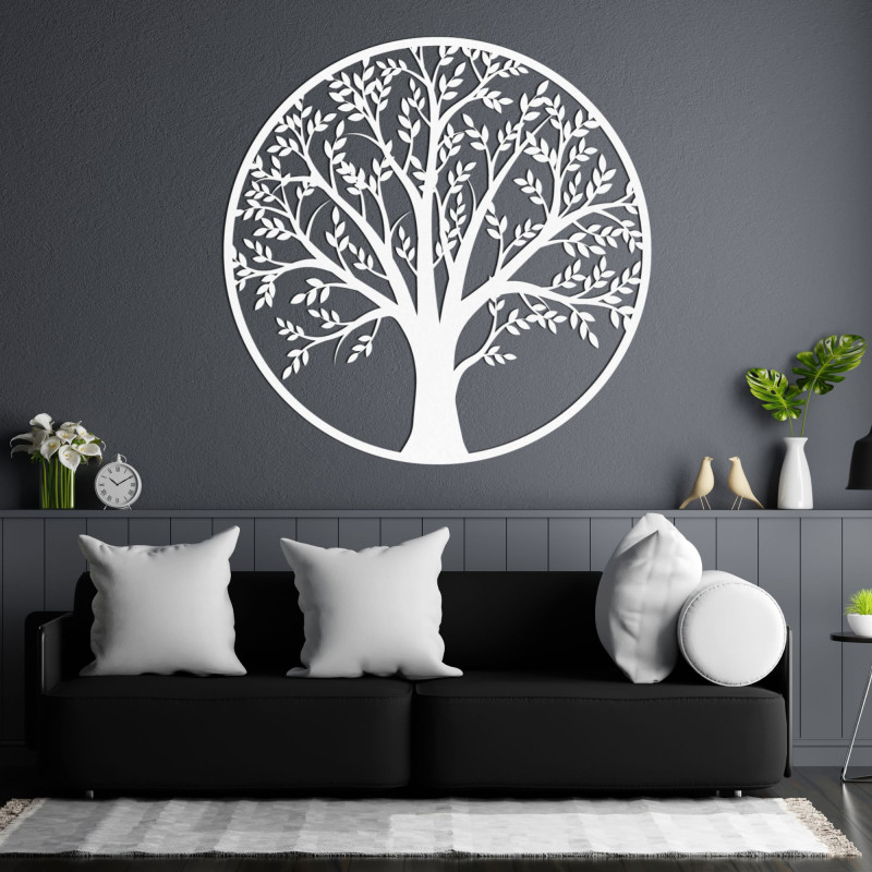 Stylish wooden tree of life in a circular design. A natural decoration that will add warmth and unique character to the space.