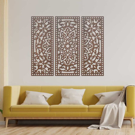 Floral Mandala Made of Wood – Boho 3-Piece Wall Decoration |