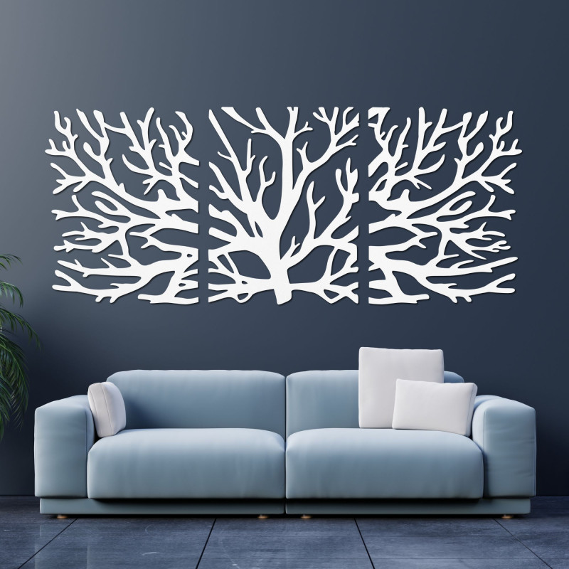 Three-part painting, branch decoration - Modern tree branches on the wall