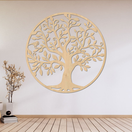 The elegant wooden tree of life decoration symbolizes strength, growth and balance.