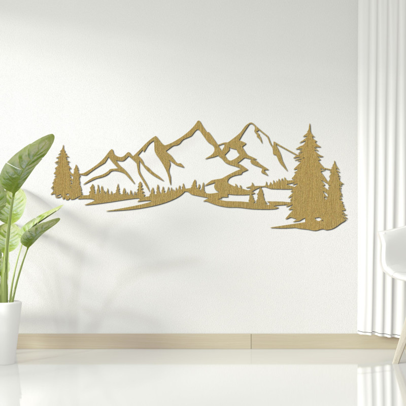 Wooden picture on the wall of a mountain - Natural Silhouette of a Mountain Range