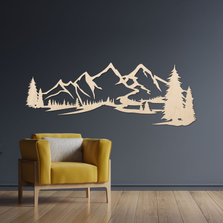 Wooden picture on the wall of a mountain - Natural Silhouette of a Mountain Range