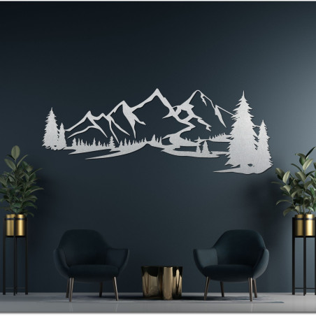 Wooden picture on the wall of a mountain - Natural Silhouette of a Mountain Range