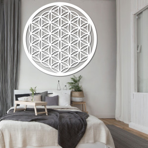 Wooden wall decoration Flower of Life, sacred geometry mandala.