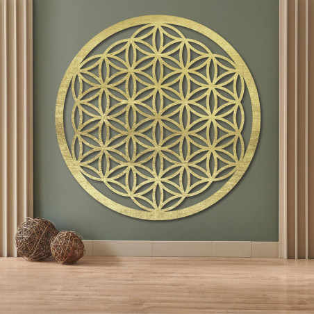 Wooden wall decoration Flower of Life, sacred geometry mandala.