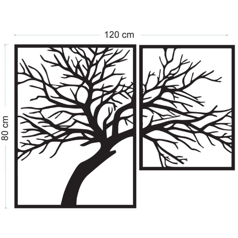 Multi-part wooden painting with tree motif -...