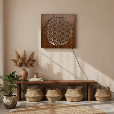 Backlit wooden painting Flower of Life – LED mandala wall decoration | MONEN
