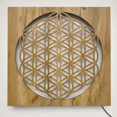Backlit wooden painting mandala flower of life LED decoration