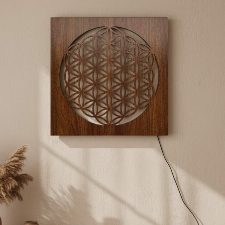 Backlit wooden painting Flower of Life – LED mandala wall decoration | MONEN