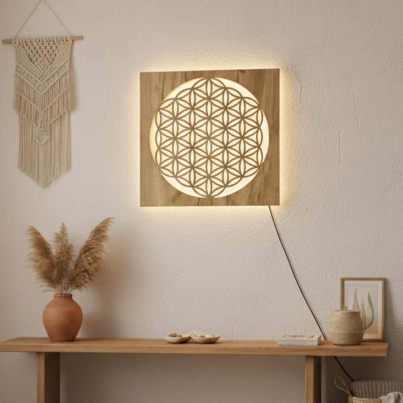 Backlit wooden painting Flower of Life – LED...