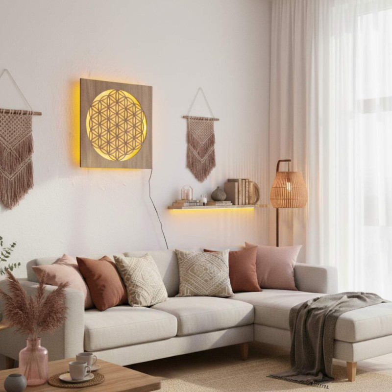 Backlit wooden painting Flower of Life – LED...