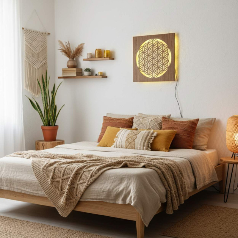 Backlit wooden painting Flower of Life – LED...