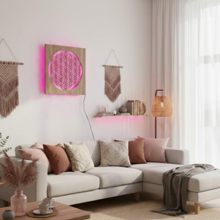 Backlit wooden mandala - interior decoration, relaxing light and hand-carved ornament.