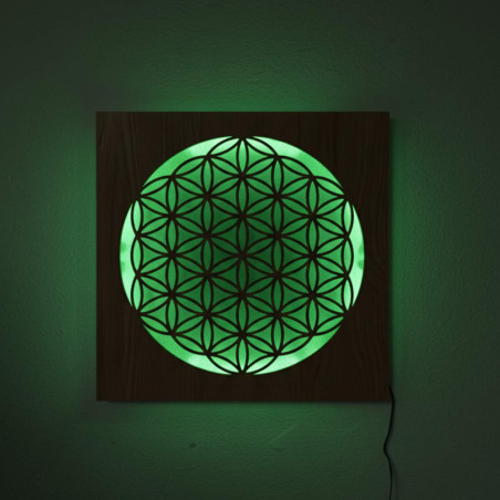 Backlit wooden mandala - interior decoration, relaxing light and hand-carved ornament.