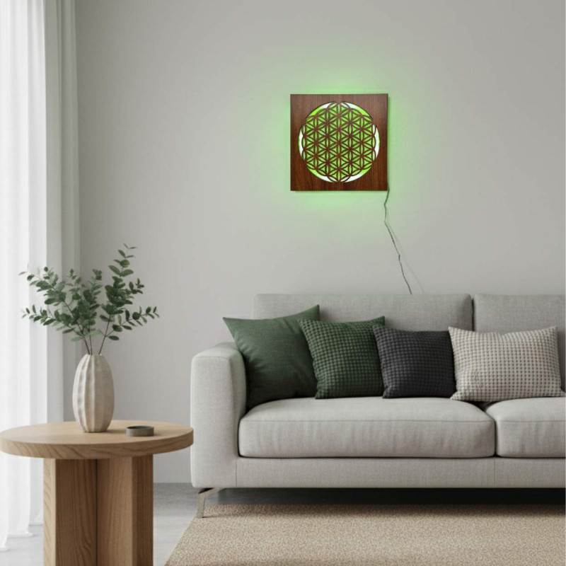 Wooden mandala with LED backlight - ideal as a table decoration or a gift for harmony lovers.