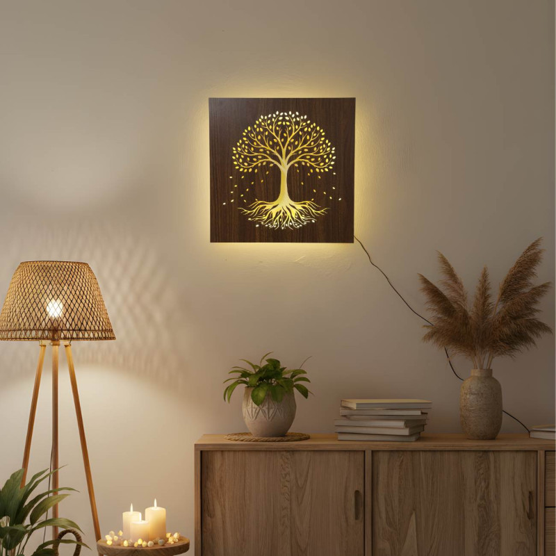 Wooden Tree of Life with LED lighting and remote control