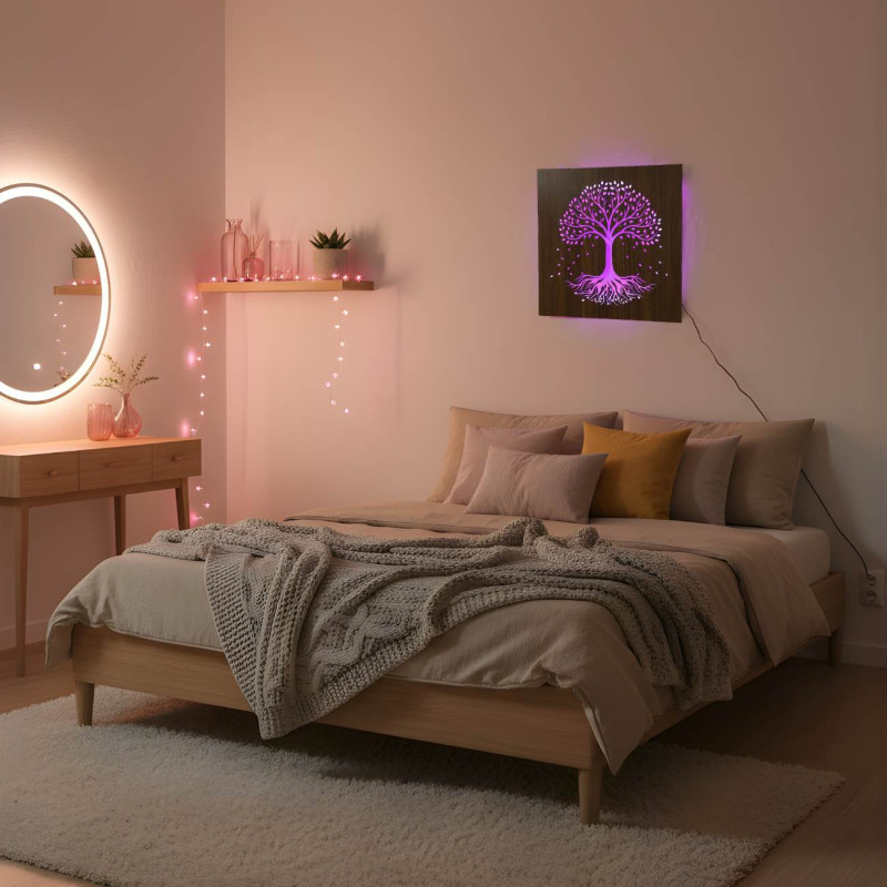 Wooden Tree of Life with LED lighting and remote control