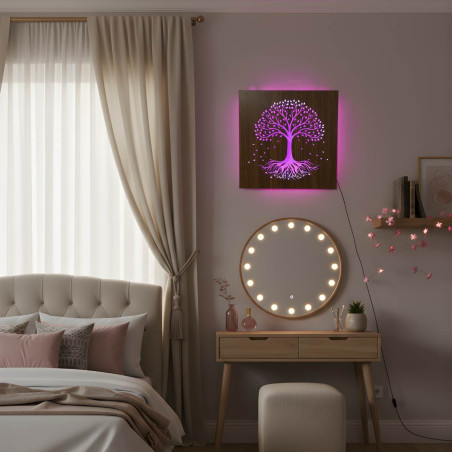 Backlit wooden panel Tree of Life - modern decoration