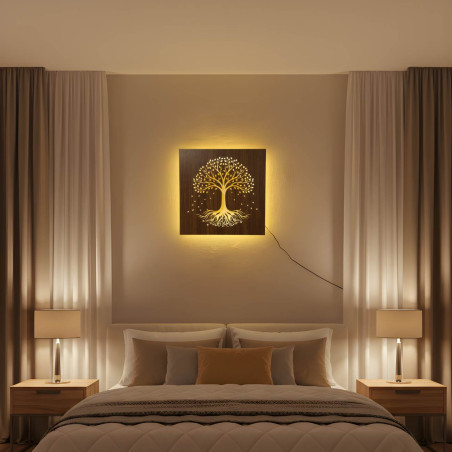 Backlit wooden panel Tree of Life - modern decoration