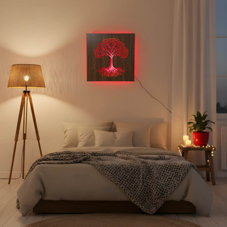 Backlit wooden panel Tree of Life - modern decoration