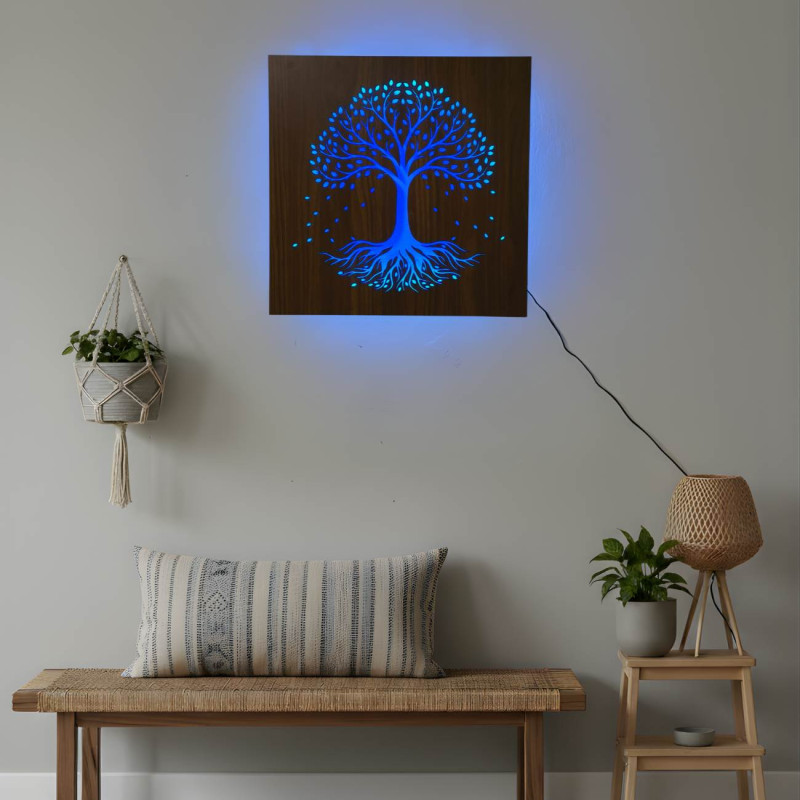 Backlit wooden panel Tree of Life - modern decoration