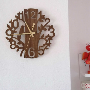 Wooden wall clock Tree of Life with bird - HELFERN