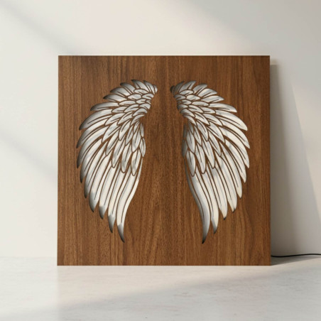 Wooden backlit LED picture – Angel wings on the wall