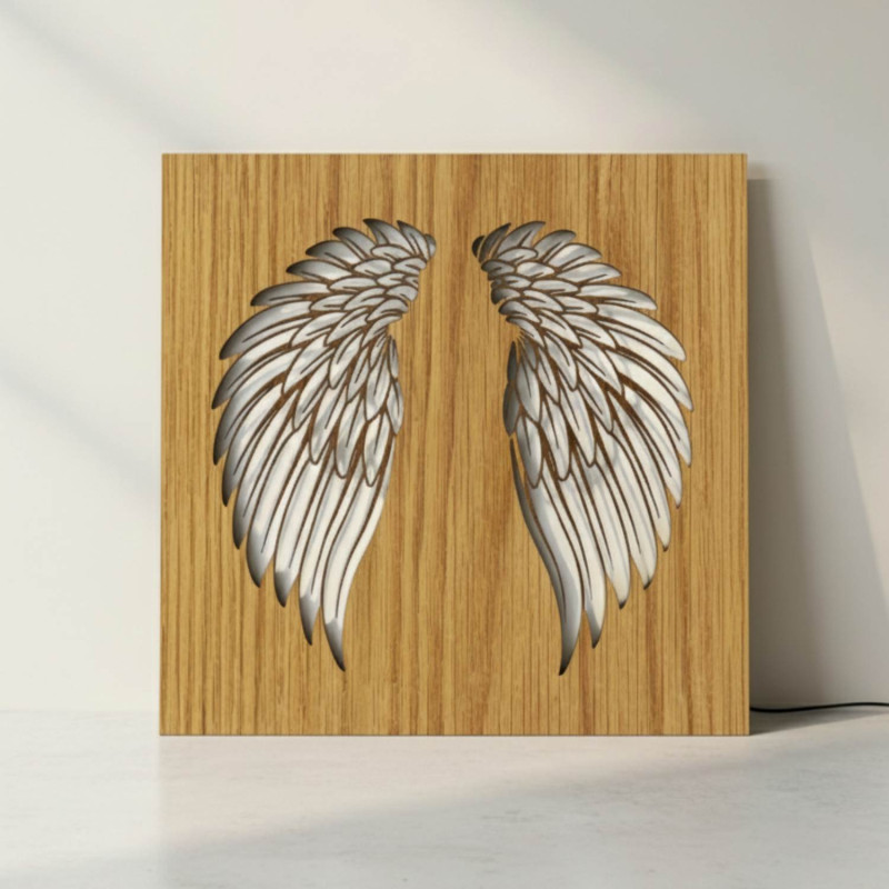 Wooden backlit LED picture – Angel wings on the wall