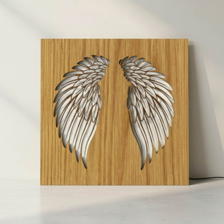 Wooden backlit LED picture – Angel wings on the wall