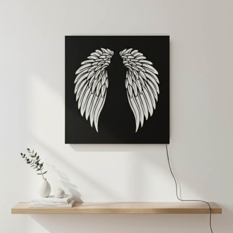 Wooden backlit LED picture – Angel wings on the wall