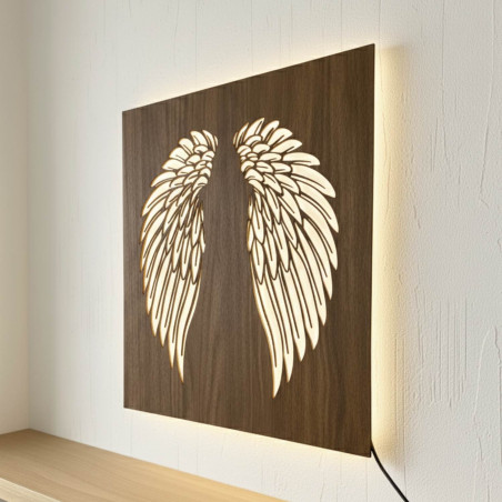 Wooden backlit LED picture – Angel wings on the wall