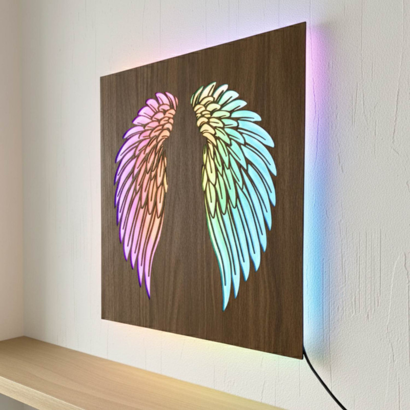 LED wooden picture - mandala Flower of Life with modern RGB lighting