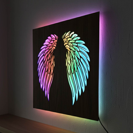 LED wooden picture - mandala Flower of Life with modern RGB lighting