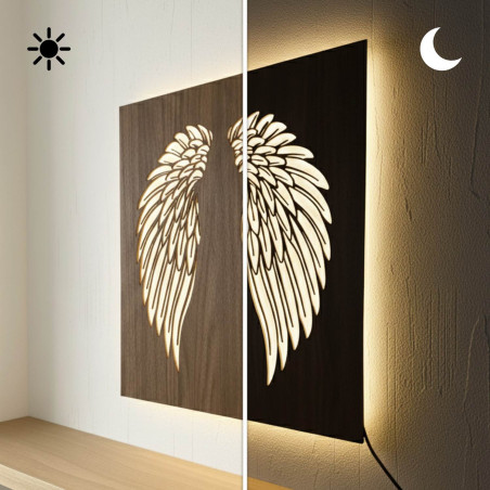 Wooden backlit LED picture - Angel wings on the wall - MULO