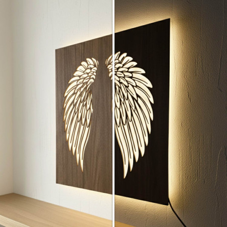 Wooden backlit LED picture - Angel wings on the wall - MULO