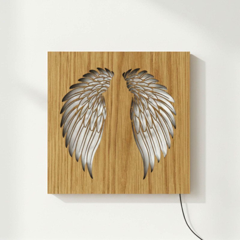 Wooden backlit LED picture - Angel wings on the...