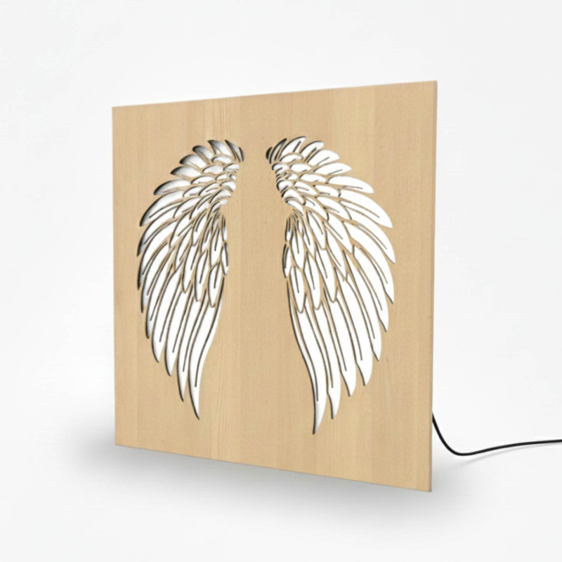 Wooden backlit LED picture - Angel wings on the...