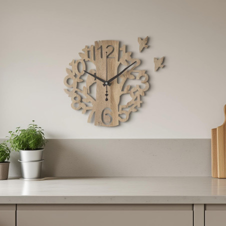 Wall clock tree of life bird, black hands, 20 to 50 cm
