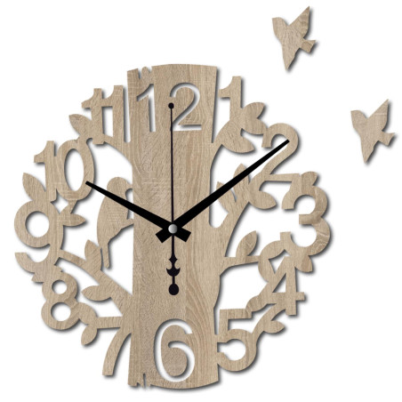Wall clock tree of life bird, black hands, 20 to 50 cm