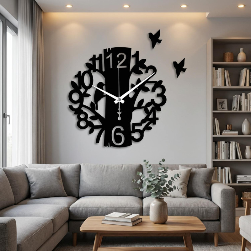 Wall clock tree of life bird, black hands, 20...