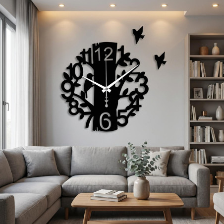 Wall clock tree of life bird, black hands, 20 to 50 cm