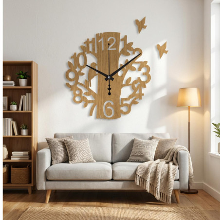 Wall clock tree of life bird, black hands, 20 to 50 cm
