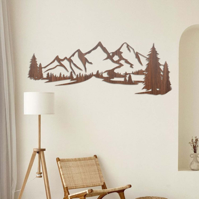 Wooden Mountain Wall Art: Nature & Forest Home...
